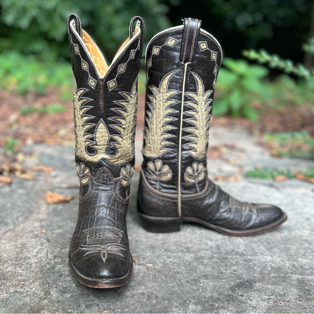 Women’s Size 9 M - Tony Lama Vintage Cowboy Western Boots Black Label Inlays